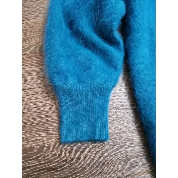 Jamie Teal Blue Angora Open-Front Long-sleeve Cardigan/Sweater Medium - Picture 3 of 16